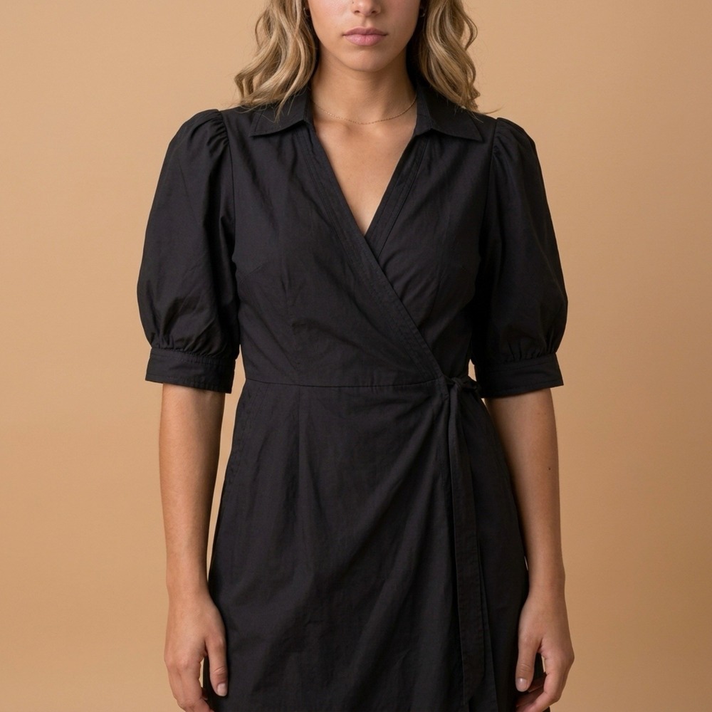 Nanette Lepore Black Wrap Shirt Dress Size 10 With Short Sleeves